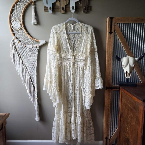 Free People Tops - SOLD. Free People Rhiannon Lace Kimono Maxi Top Nwot